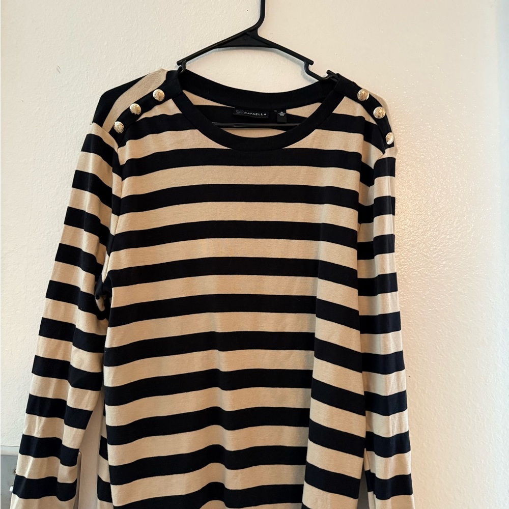 Rafaella Black and Tan Striped Long Sleeve Top